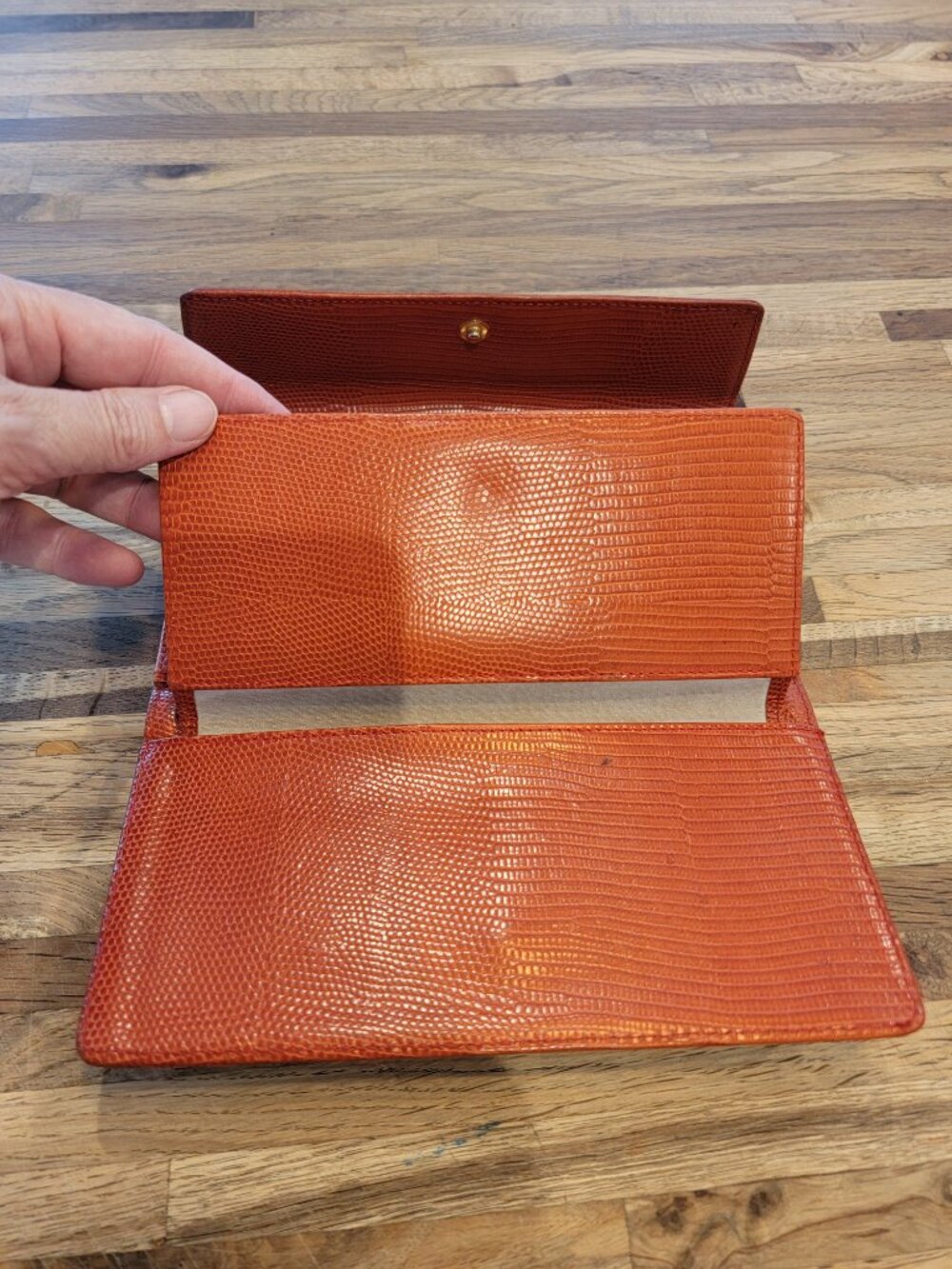 Vintage Kate Spade Burnt Orange Snake Embossed Long Leather Tri Fold Wallet - Picture 5 of 15